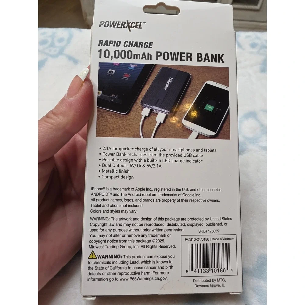 PowerXcel‎ 10000mAh Power Bank Rapid Charge Dual USB Portable Slim Black 175055